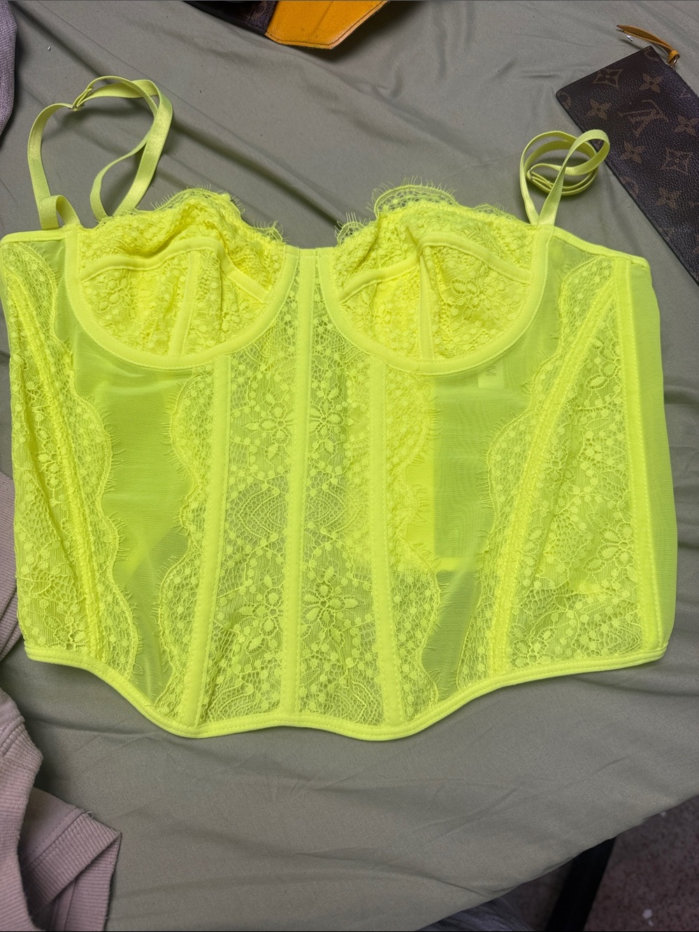 Neon Yellow Lace Bustier Camisole - Unbranded
